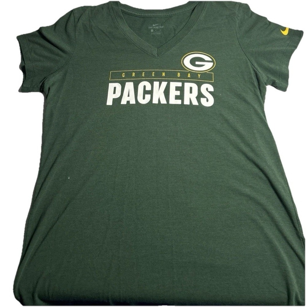 Nike Dri-Fit Green Bay Packers Women's V-Neck T-Shirt Size M NFL Short Sleeve112